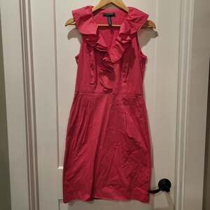 Lauren Ralph Lauren Pink Ruffle Neck Sleeveless Cotton Sheath Dress Size 6